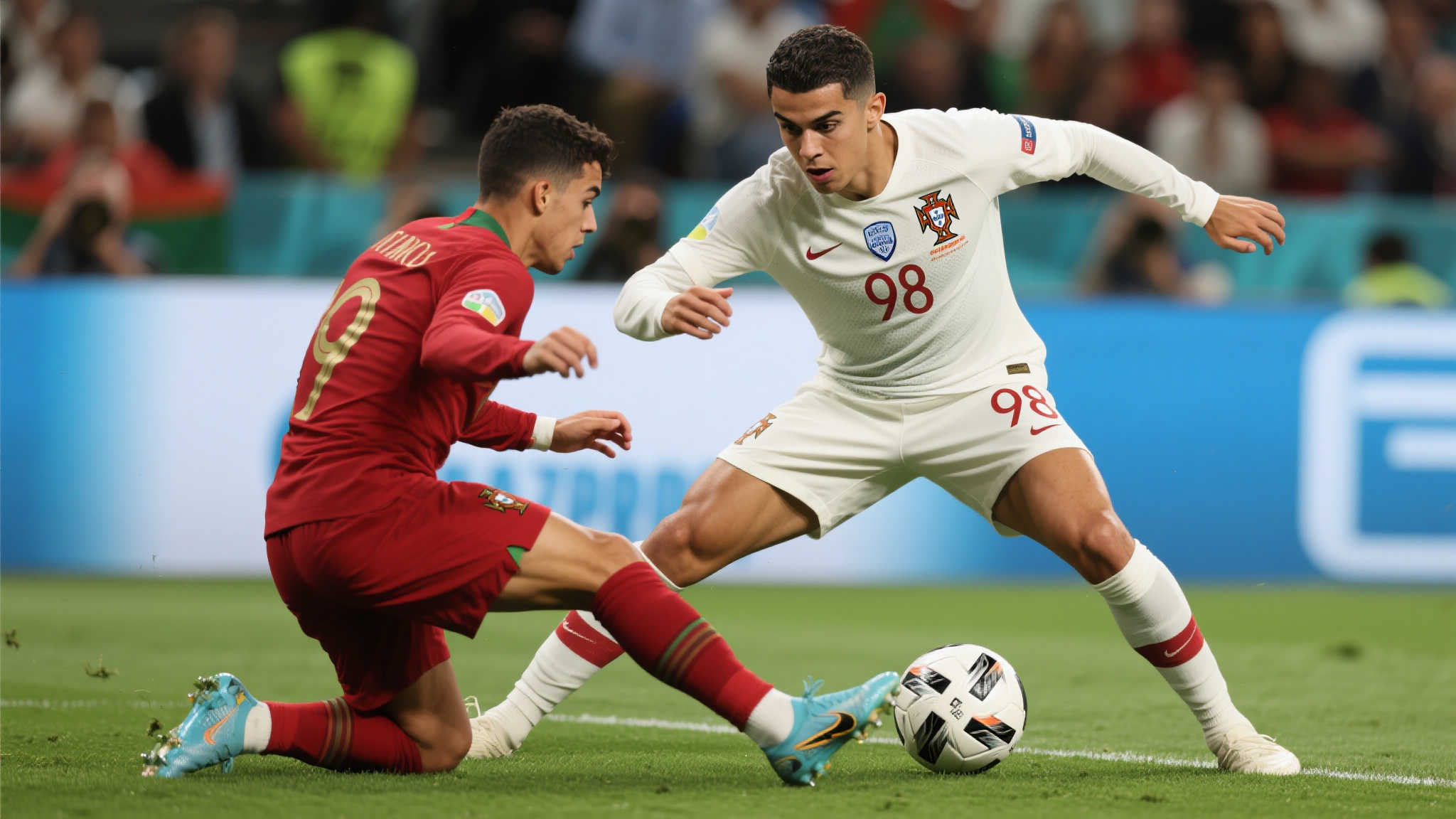 24／25赛季欧冠地面对抗之王：努诺-门德斯98次成功